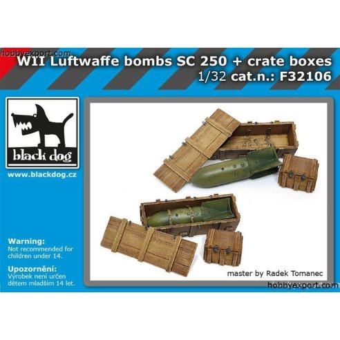 Black Dog  1 32 ACCESSOIRES WW II LUFTWAFFE BOMB SC 250 AND CRATES BOXES