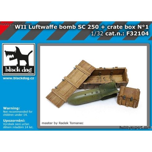 Black Dog  1 32 ACCESSOIRES WW II LUFTWAFFE BOMB SC 250 AND CRATE BOX NO.1