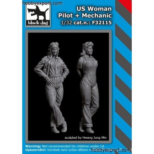 Black Dog  	1 32 KIT   US WOMAN PILOT AND MECHANIC