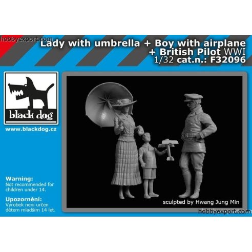 Black Dog 1 32 KIT LADY WITH UMBRELLA AND BOY WITH AIRPLANE AND BRITISH PILOT WWI