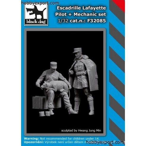 Black Dog  1 32 KIT ESCADRILE LAFAYETTE PILOT AND MECHANIC SET