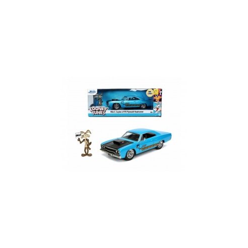 JADA Looney Toons Road Runner Plymouth in scala 1:24 con personaggio di Willy il Coyote in die-cast