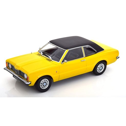 KK-Scale FORD TAUNUS L SEDAN WITH VINYL ROOF ROUND HEADLIGHTS YELLOW MATT BLACK 1971 1/18