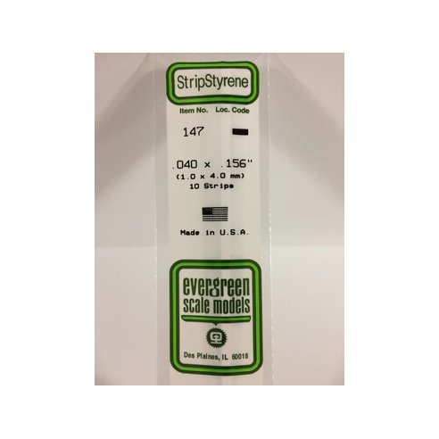 EVERGREEN 147 - .040" X .156" OPAQUE WHITE POLYSTYRENE STRIP