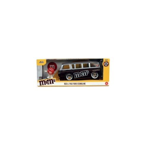 JADA 1/24 M&Ms Red & 1965 Ford Econoline Van In Die-Cast, Funzionamento A Ruota Libera, Parti Apribili, Incluso Personaggio Red 