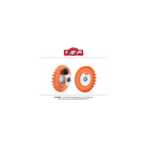 NSR 3/32 Inline Soft Plastic Gear 25t EVO Orange with New Aluminum Ultralight and Balanced Hub .050" Screw