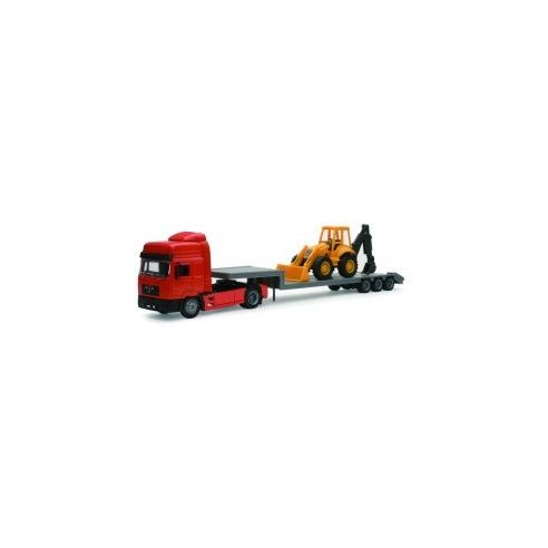 New Ray 1/43 Man F2000 Lowboy Trailer with Backhoe Loader