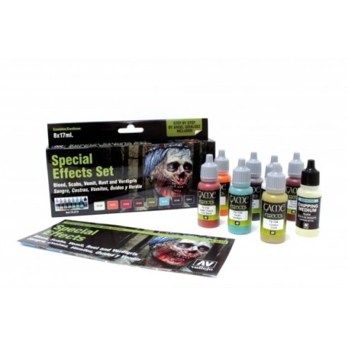 VALLEJO CONFEZIONE 8 COLORI SPECIAL EFFECT ZOMBIE SANGUE VOMITO CROSTE RUGGINE VERDERAME 17 ML