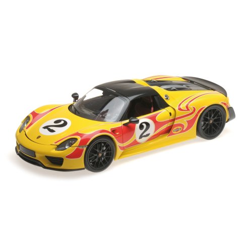 Minichamps PORSCHE 918 SPYDER MARTINI WEISSACH PACKAGE YELLOW WITH RED STRIPES 1/18