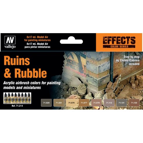 VALLEJO CONFEZIONE 8 COLORI DA 17 ml RUINS &amp; RUBBLE PER ROVINE E MACERIE